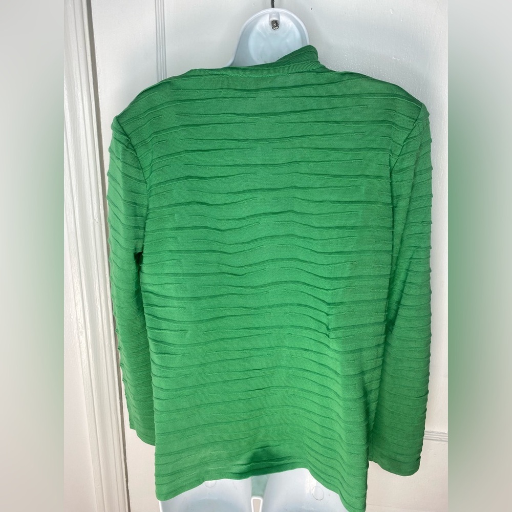 Misook Petite Large Green Textured Blazer Cardigan Sweater with shoulder pads - Picture 3 of 4